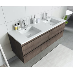 Ebern Designs 140 cm breiter wandmontierter Doppelwaschtisch Kiskimere